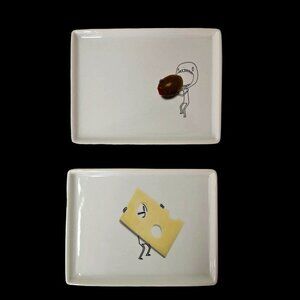 CB2 Crate Barrel Sushi Plates 2009 Olive 2011 Swiss Cheese Ceramic 6.5 x 5 Inch
